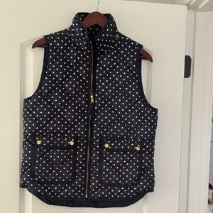 J. Crew Factory Navy and White Polka Dot Quilted Vest